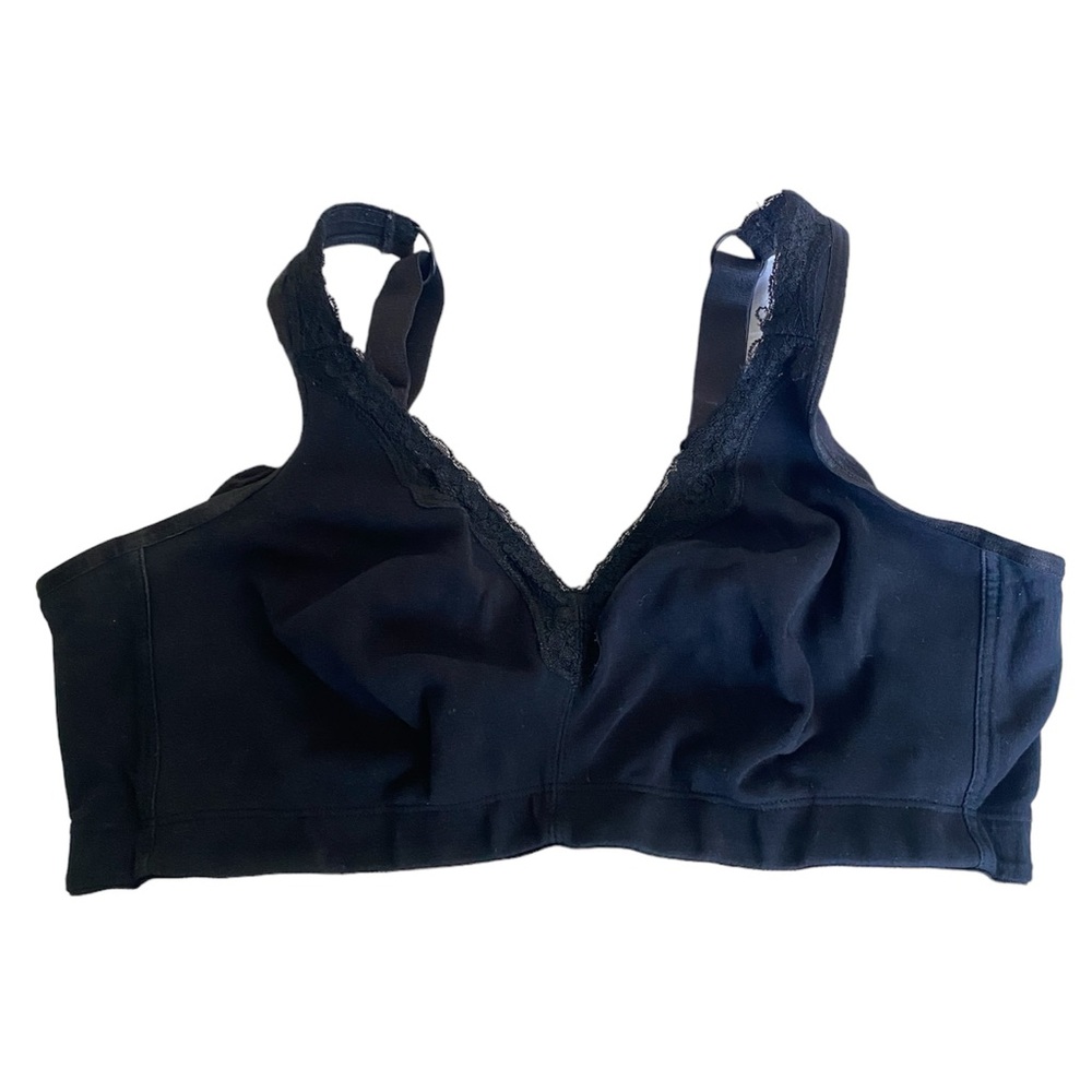 Catherines Intimates Cotton Unlined No Wire Bra With Lace Detailing Black - 42D